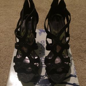 Top Moda Black Glitter Heels Women’s Size 7